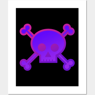 Skull and Crossbones Pirate Flag Red Purple Gradient Pastel Goth Posters and Art